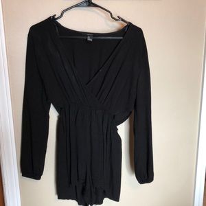 Black Long Sleeve Romper with Open Sides